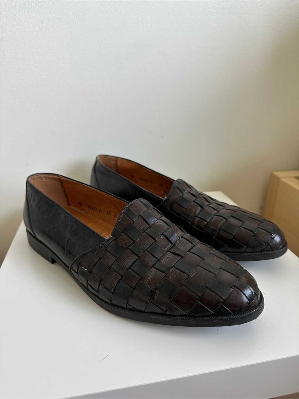 Giorgio Brutini Vintage Brown & Black Woven Leather Slip-On Loafers. Size 12.
